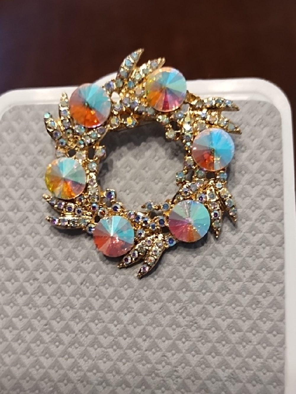 Aurora Crystal Wreath Brooch - Gold Tone Multicolor